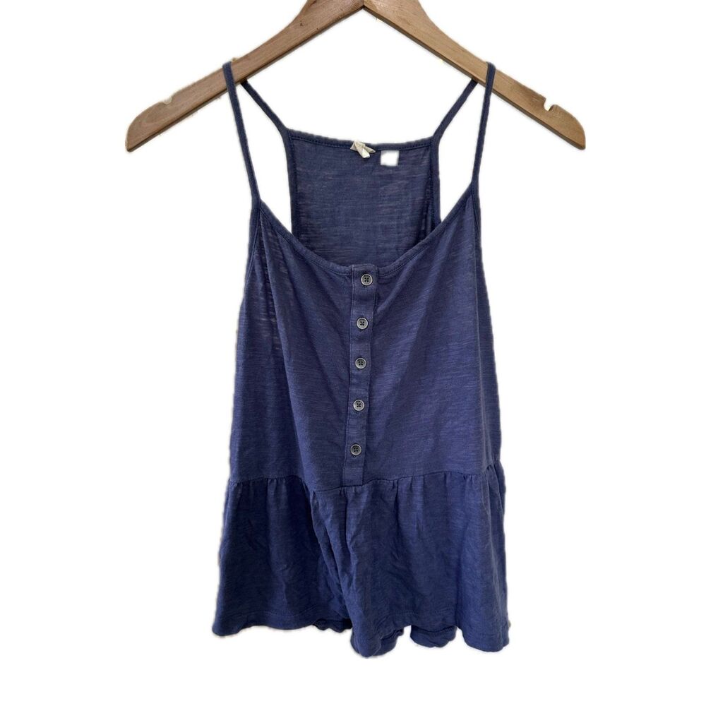 Roxy Women's 100% Cotton Navy Peplum Spaghetti Tank Racerback Top M